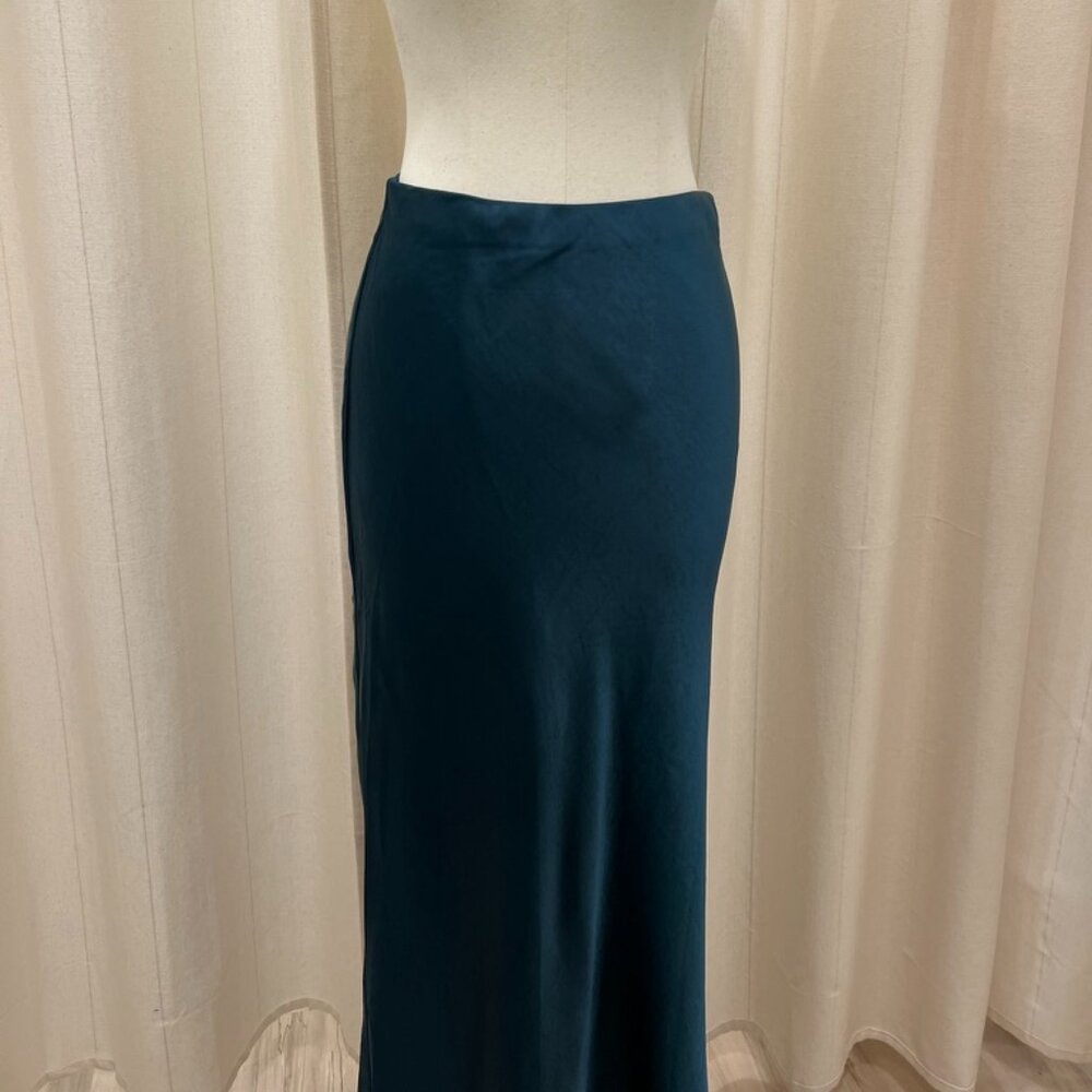 Calista - Blue Satin Side Slit Skirt